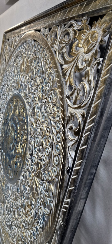 Závesná dekorácia MANDALA zlatá, štvorec 110x110cm, ručná práca