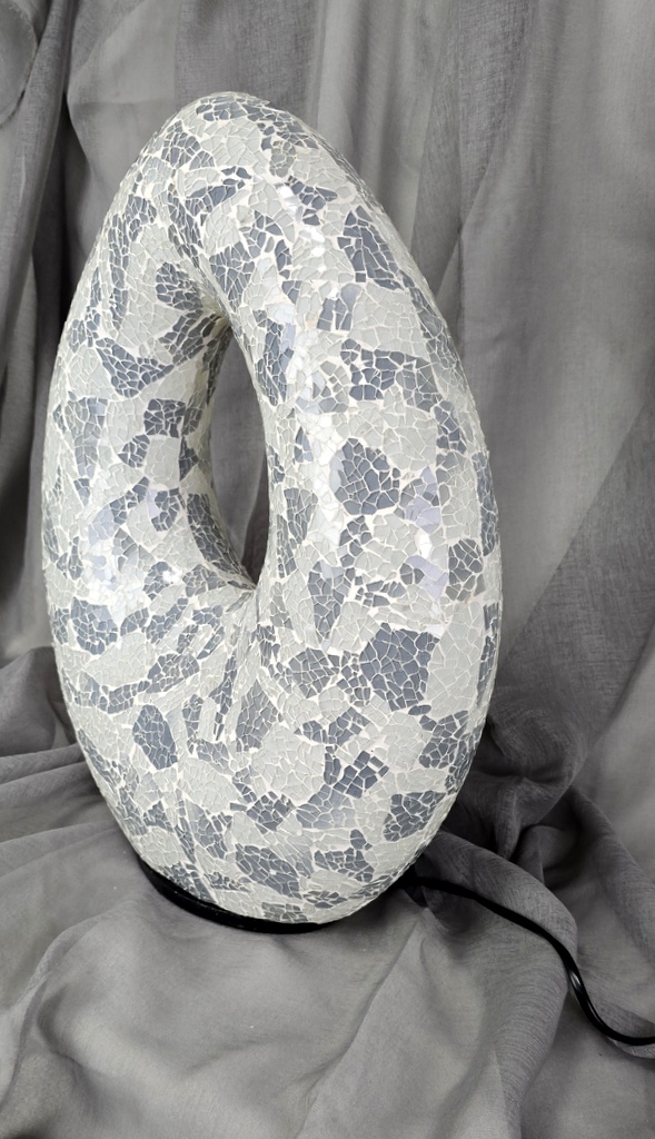 Luxusná stolná lampa OVAL 50 cm bielo- sivá, ručná práca