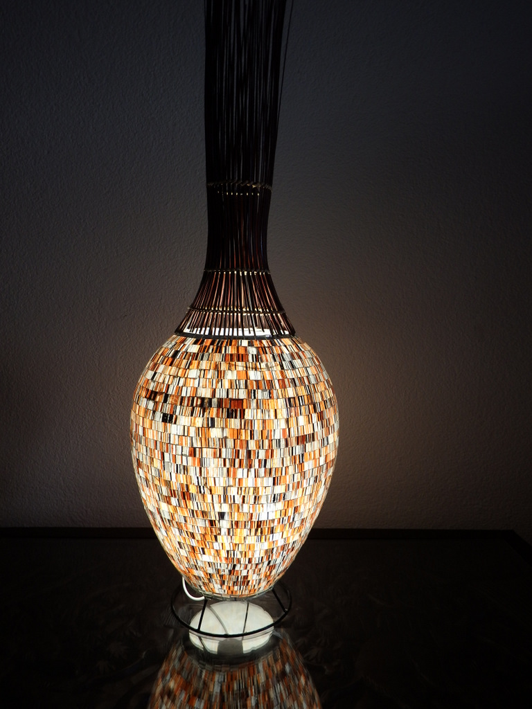 Stolná lampa EXOTIC , ručná práca, žlto - modrá