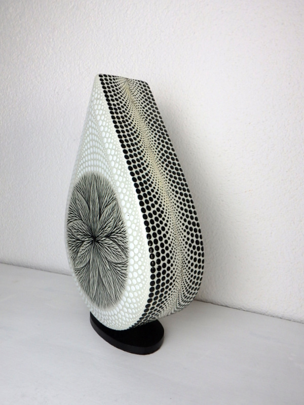 Stolná lampa MANDALA biela, ručne obojstranne maľovaná, 38 cm
