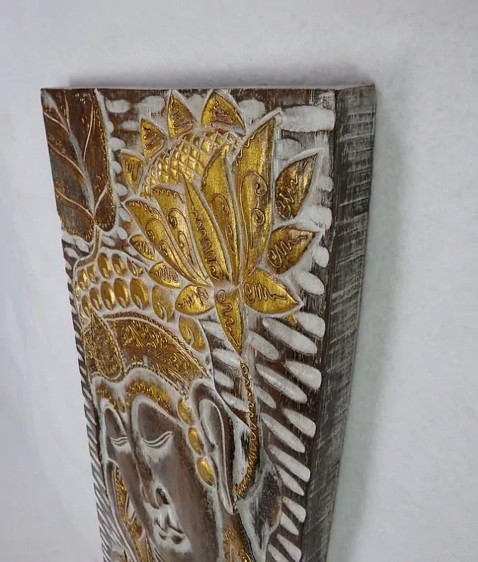 Dekorácia na stenu BUDHA hnedý/zlatý,120x40cm, exotické drevo, ručná práca,