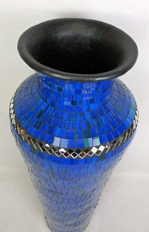 Váza DIVA modrá, 80 cm, keramika, sklenená mozaika, ručná práca, 