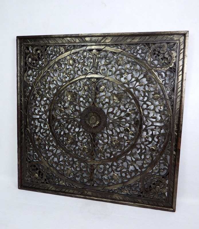 Dekorácia na stenu MANDALA hnedá gold, 100x100 cm, drevo, ručná práca