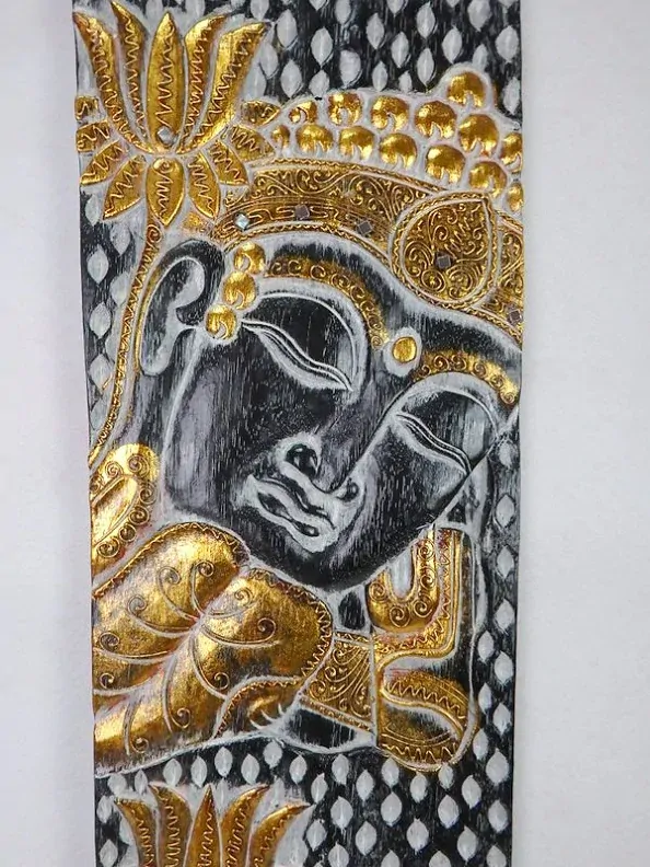 Dekorácia na stenu BUDHA čierny, 120x30cm, exotické drevo, ručná práca