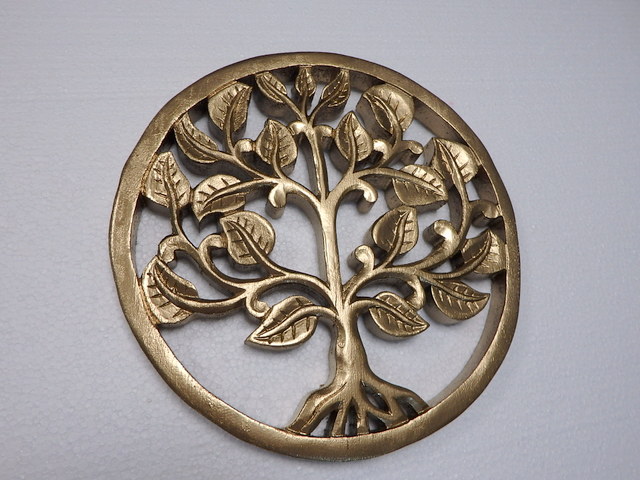 Dekorácia na stenu Strom života zlatý 30 cm, exotické drevo, ručná práca