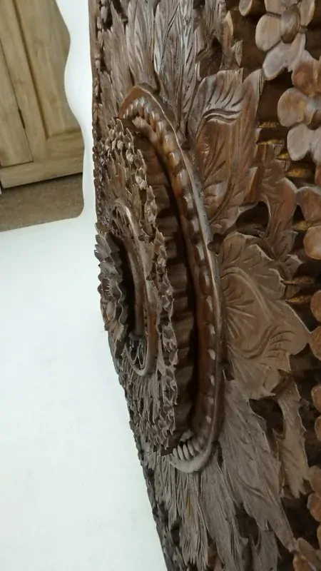 Dekorácia na stenu Mandala hranatá LOTOS 3D, teakové drevo,90 cm, ručná práca