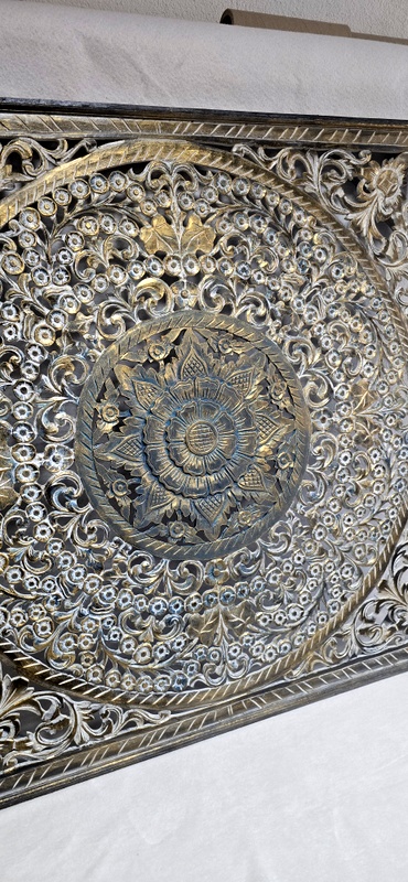 Závesná dekorácia MANDALA zlatá, štvorec 110x110cm, ručná práca