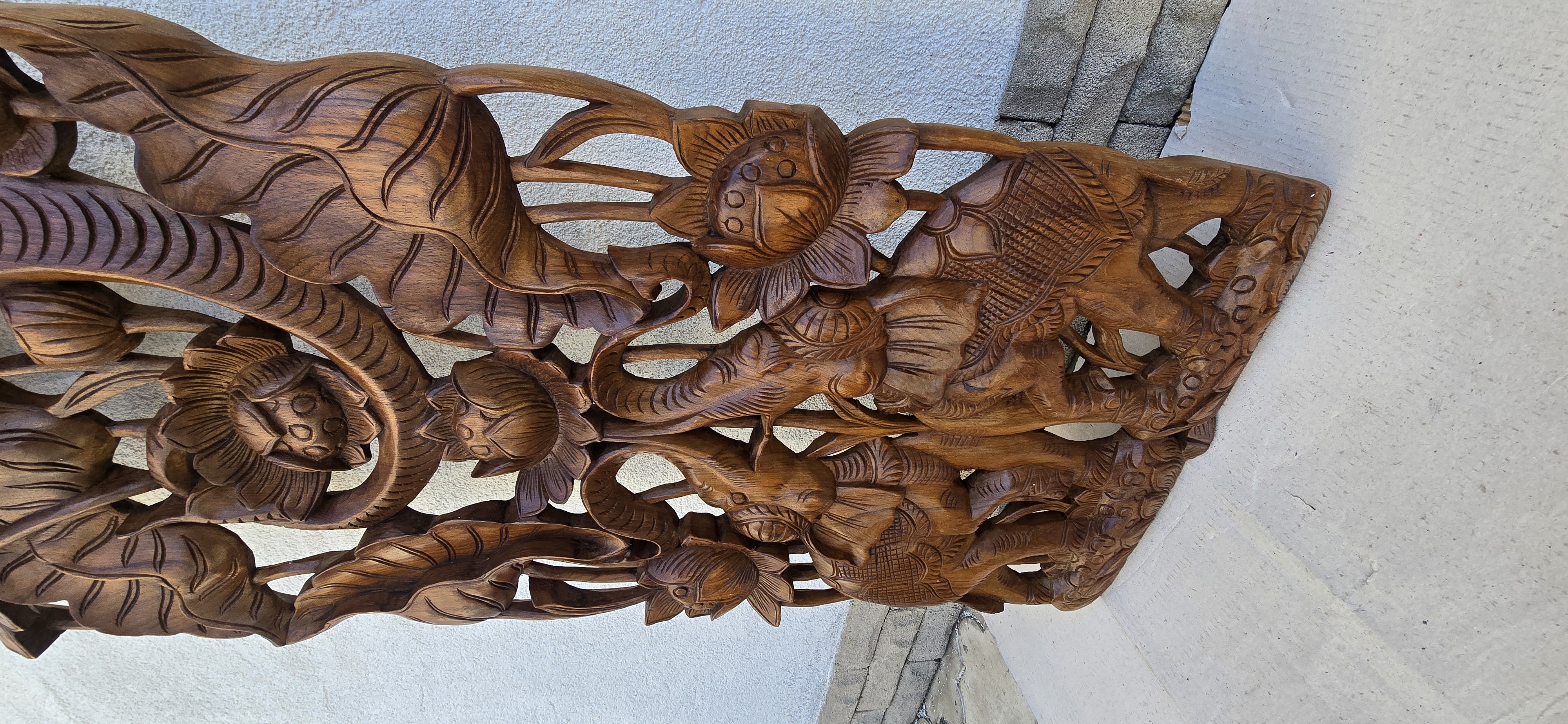 Dekorácia na stenu 180 cm - SLONY - teakové drevo, ručná práca 