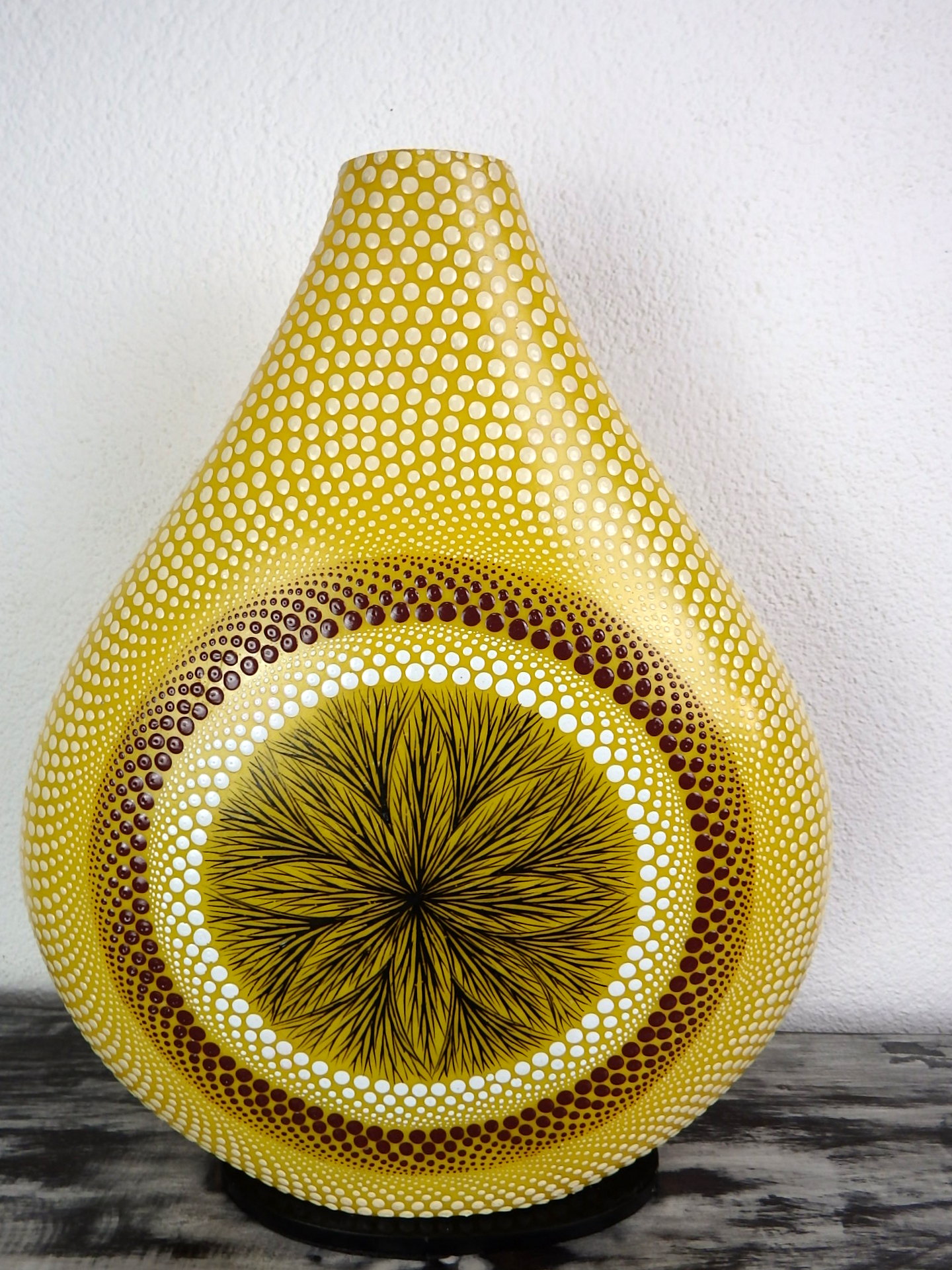 Lampa stolná Mandala žltá, ručne maľovaná obojstranne, 40 cm