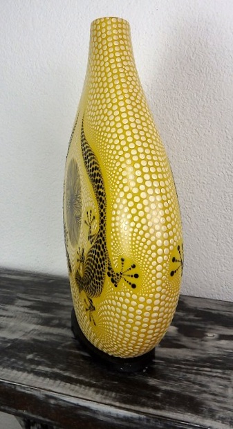 Stolná lampa Mandala žltá GEKO, ručne maľovaná obojstranne, 40 cm