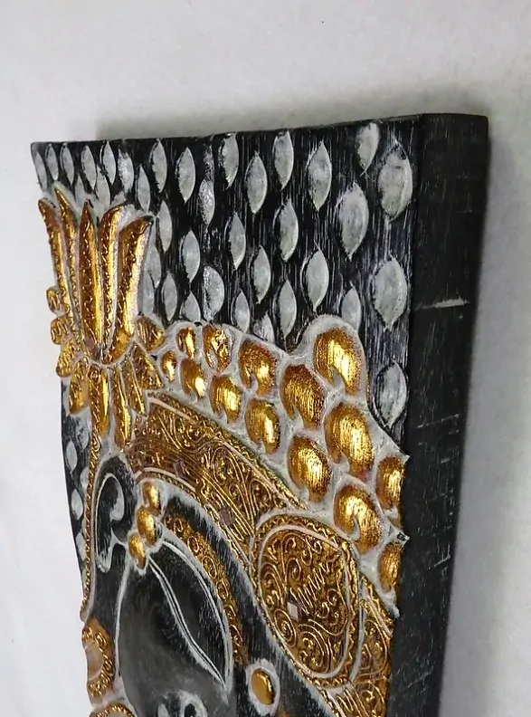 Dekorácia na stenu BUDHA čierny, 120x30cm, exotické drevo, ručná práca