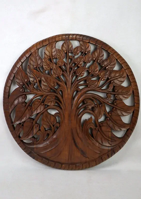 Dekorácia na stenu Strom života 90cm,hnedá, okrúhla, drevo, ručná práca