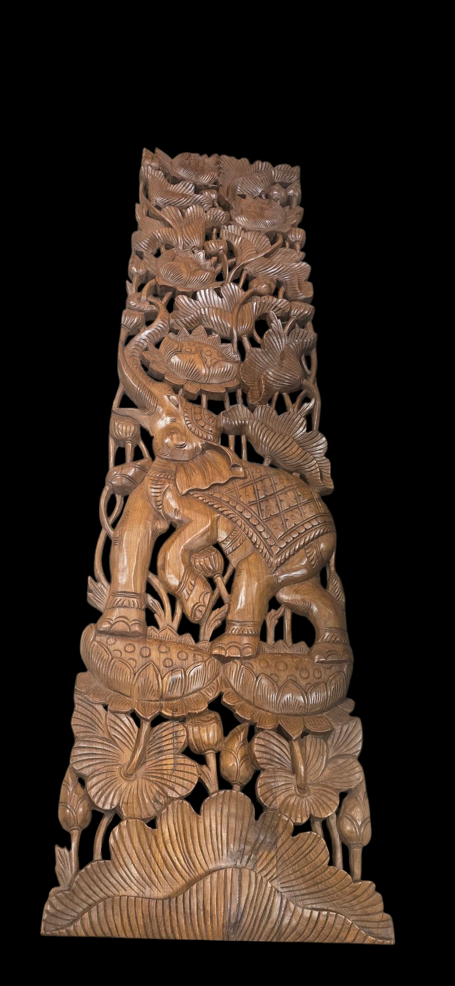 Dekorácia na stenu 180 cm - SLONY - teakové drevo, ručná práca 