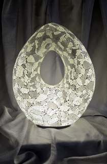 Luxusná stolná lampa OVAL 50 cm bielo- sivá, ručná práca