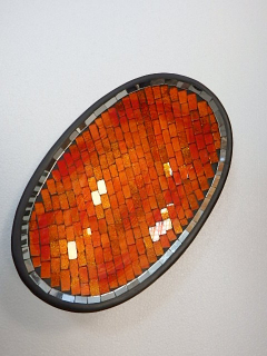 Dekoračná misa oranžová, oválna, ručná mozaika 