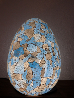 Stolná lampa modrá EGG , 40 cm,  ručná práca