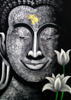 OBRAZ BUDHA čierny,  ručne malovaný,35 x 50