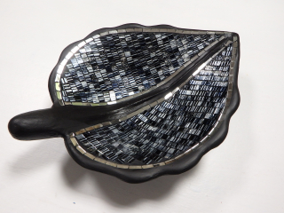 Misa dekoračná LIST  sivá/strieborná, ručná práca, Indonesia