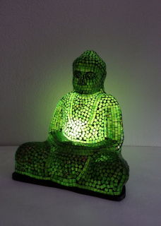 Stolná lampa BUDHA, zelená, 40 cm, ručná práca, mozaika