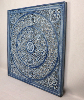 Dekorácia na stenu MANDALA modrá ručne vyrezávaná, 100x100cm