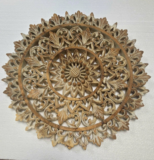Dekorácia na stenu MANDALA White lace- exotické drevo, ručná práca,40 cm