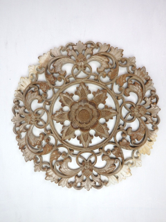 Dekorácia na stenu MANDALA LOTOS, natural, exotické drevo, ručná práca, 50 cm