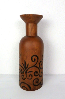 Váza BOTTLE hnedá, exotické drevo, ručná práca, Thajsko, 35 cm