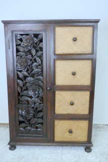 Skrinka do obývačky  ROSE hnedá, drevo, ručná práca, Thajsko