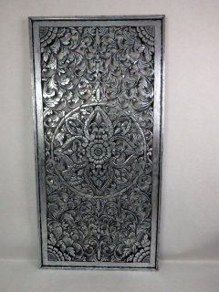 Dekorácia  na stenu PANEL FLOWER strieborná tmavá, drevo, ručná práca, 160x80 cm