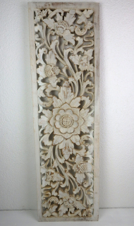 Dekorácia na stenu FLOWER biela, exotické drevo, ruční práce, 100 cm