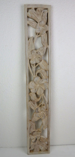 Dekorácia na stenu HYBISCUS biela, exotické drevo, ručná práca, 90x15 cm