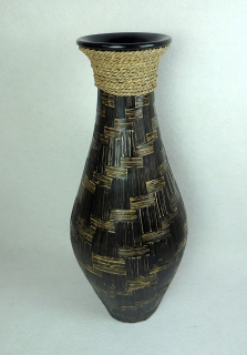 Váza čierna NATURE 5 , keramika, pravé listy, ručná práca, Indonézia