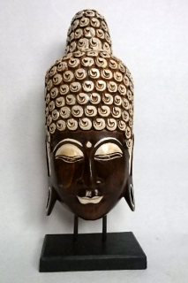 Soška Hlava Budha na stojane, 80 cm, hnedá, drevo, ručná práca, Indonézia
