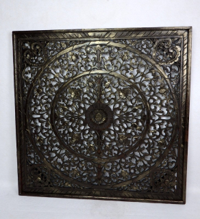 Dekorácia na stenu MANDALA hnedá gold, 100x100 cm, drevo, ručná práca