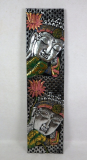 Dekorácia na stenu BUDHA strieborný, 120x30 cm, exotické drevo, ručná práca