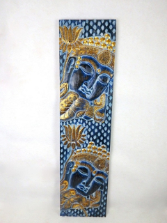 Dekorácia na stenu BUDHA modrý, 120x30 cm, exotické drevo, ručná práca