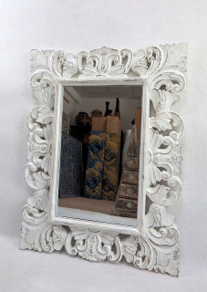 Zrkadlo TULIP biele, 80x60 cm, exotické drevo, ručná práca