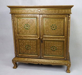 Skrinka zlatá CASTLE, exotické drevo, ručná práca 