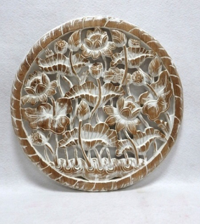 Závesná dekorácia LOTOSY, biela/natural, masívne drevo, 60 cm