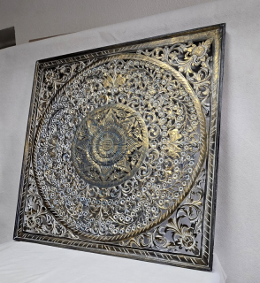 Závesná dekorácia MANDALA zlatá, štvorec 110x110cm, ručná práca