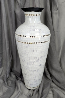 Váza biela, 80 cm, mozaika - keramika, ručná práca