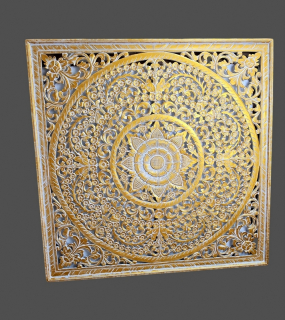 Mandala zlatá - 110x110cm, ručná drevorezba, exotické drevo